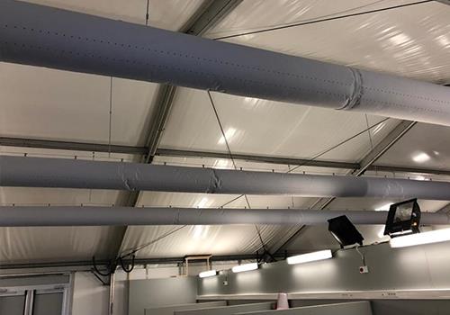 Temporary set-up of Prihoda textile ducts in COVID tent